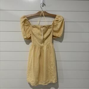 Reformation | Dress Malvina Mini Linen Short Puff Sleeve Yellow NWT- Size 8